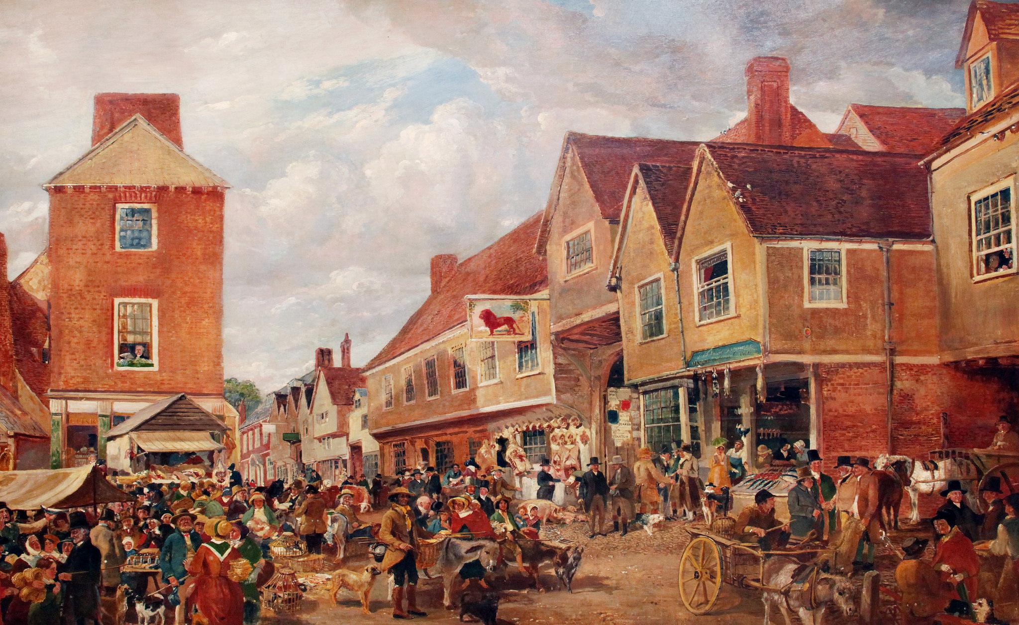 Hitchin Marketplace oil painting by Samuel Lucas, 1840