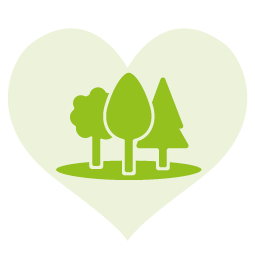 Trees over a green heart background