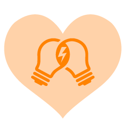 Two light bulbs over an orange heart background