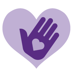 A hand and heart over a purple heart background