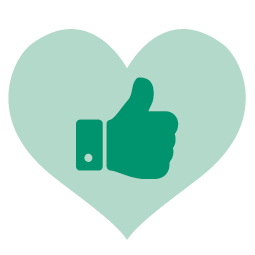 Thumbs up over a green heart
