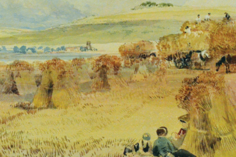 Painting of haystacks by Samuel Lucas