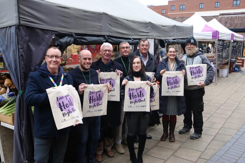 Councillors celebrating the launch of the 'Love Your Herts High Street' campaign